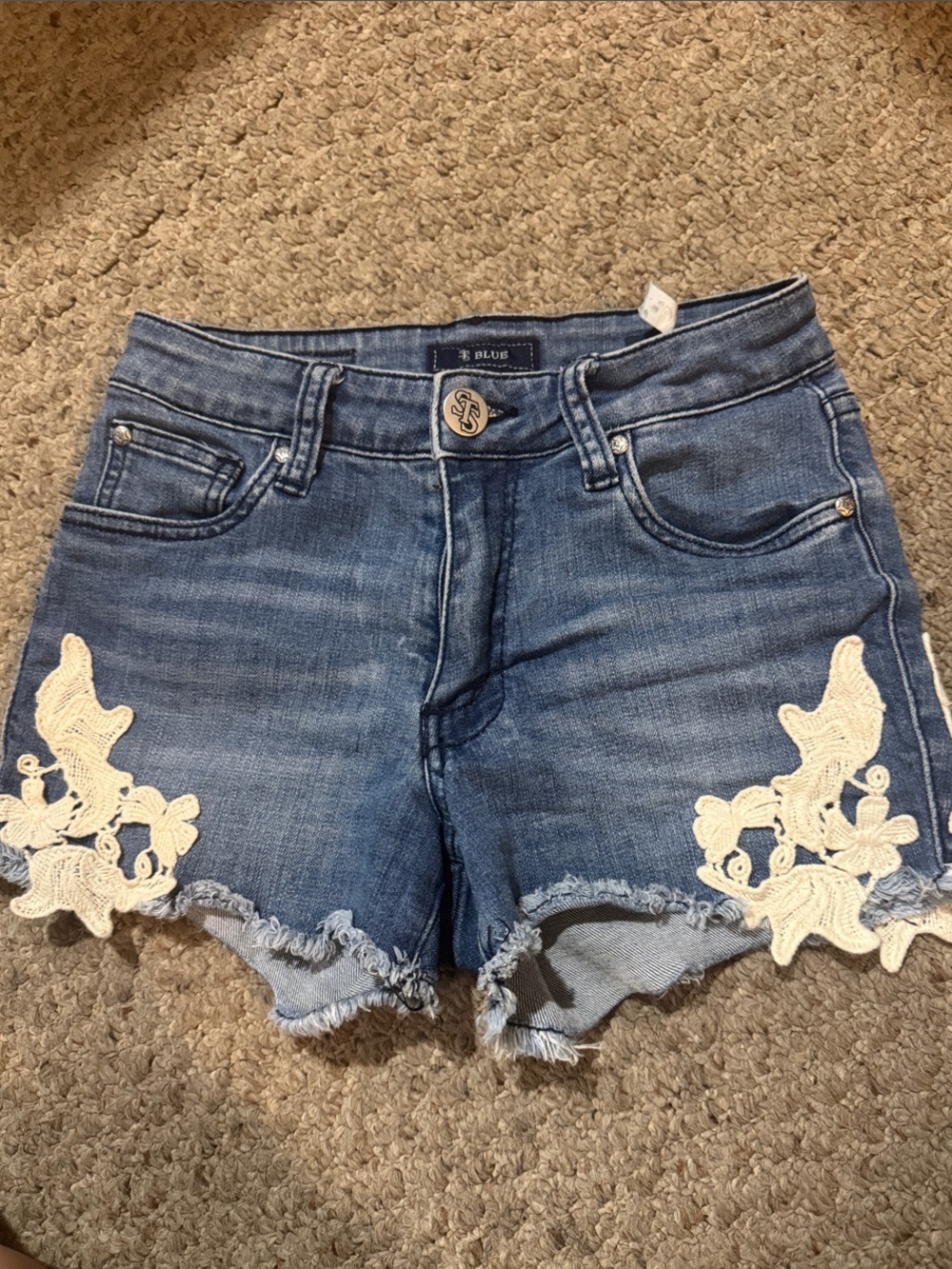 STS Blue Women's Denim Shorts with White Lace Appliqué